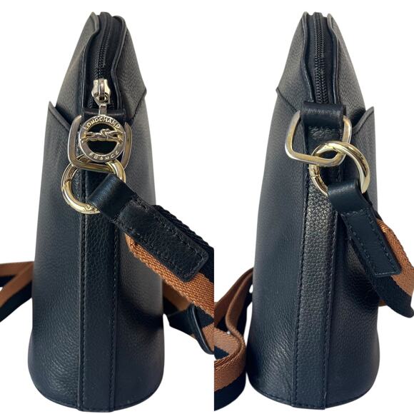 Longchamp Vintage Le Foulonné Black Leather Crossbody Bag Y2K 2000s Era France - Picture 8 of 10